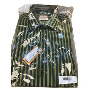 Orange247 Mens Black & Green Pinstriped Long Sleeve Button Down Shirt SKU 6872